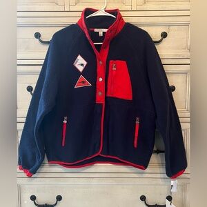 Navy and Red Fleece Jacket with New England Patriots Patches
